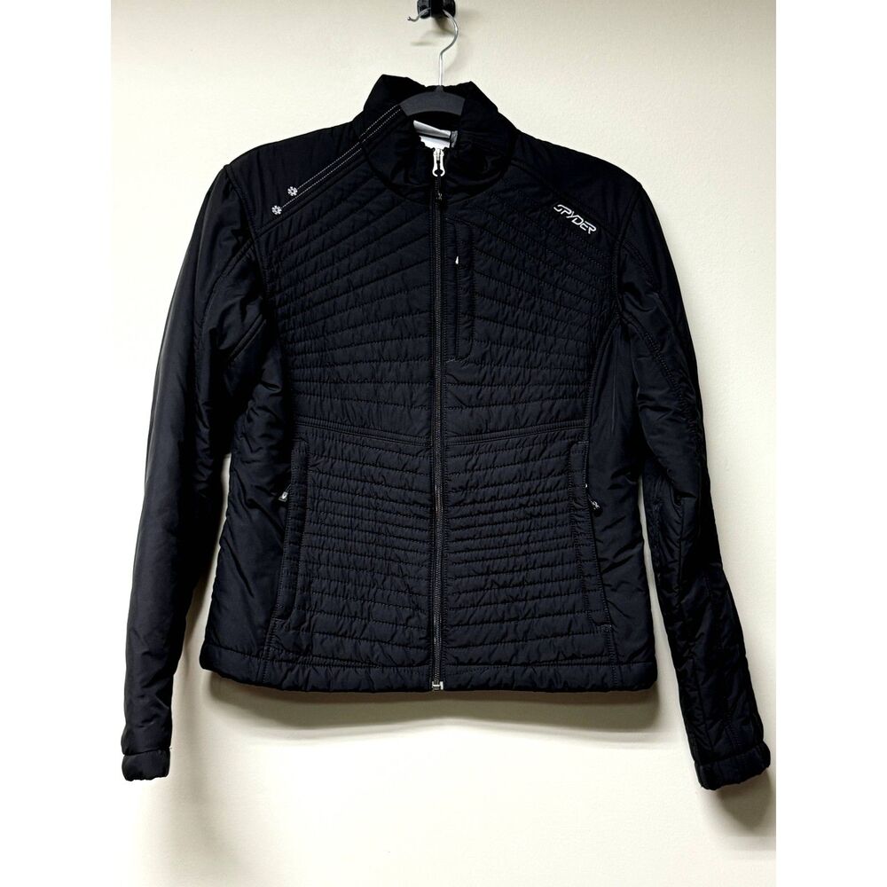 SPYDER Ski Jacket Black, Zipper Pockets, Thin Puffer, Sz 4